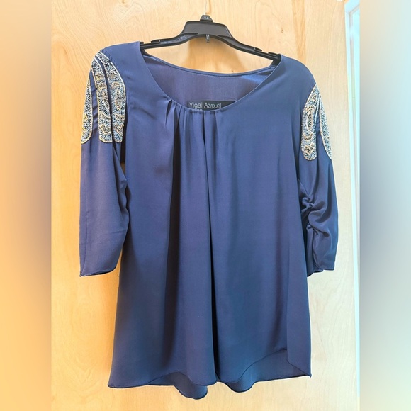 Yigal Azrouel Blue Embellished Relaxed Blouse - Picture 1 of 12
